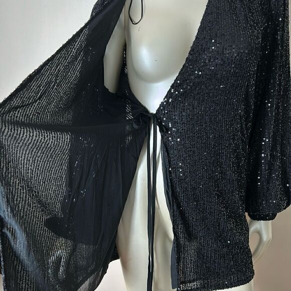 MABLE black sequins mini wrap dress sz XS extra small party cocktail prom dance - Picture 2 of 10